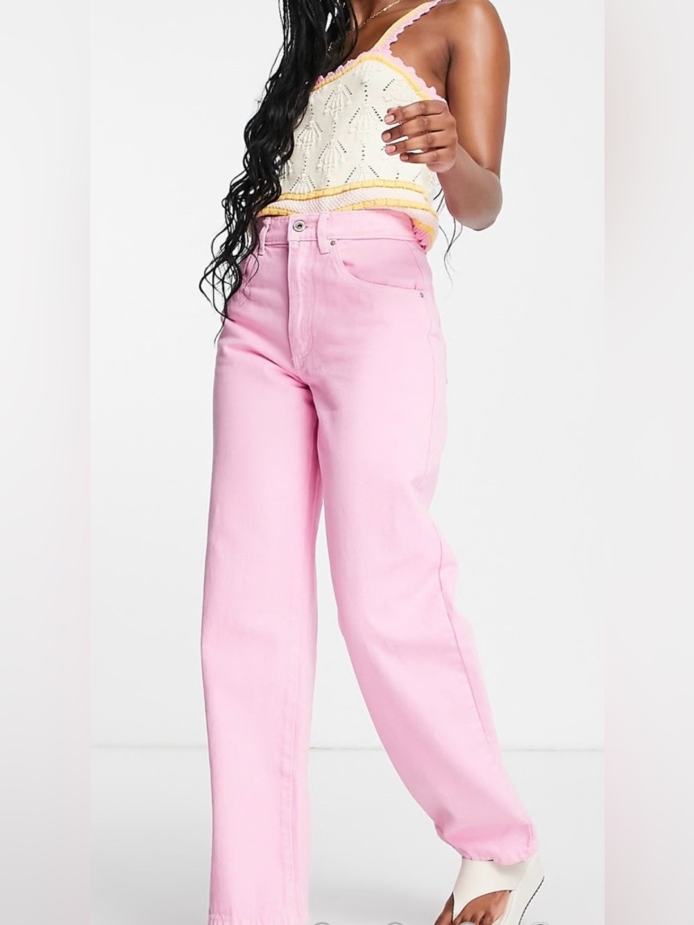 Cotton On Soft Vibrant Pink Wide-Leg Loose Fit Straight Leg Jeans Women’s Size 2